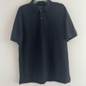 L.L. Bean Men's Black Polo Shirt Size Large Short Sleevs 100% COTTON Button Up